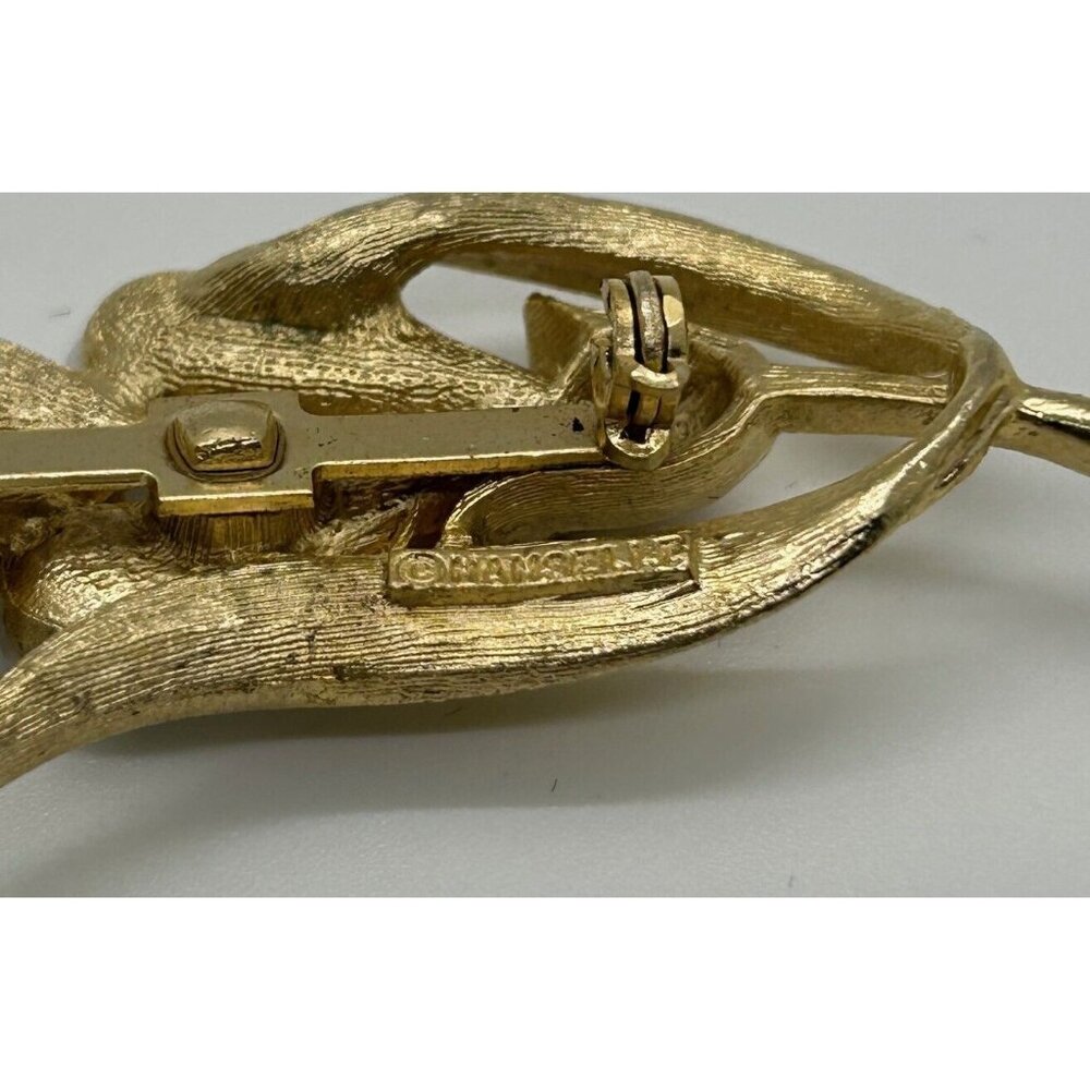 Mamselle Floral Brooch Faux Pearl Freesia Gold-Tone Leaf Finish Vintage Jewelry - Picture 5 of 10